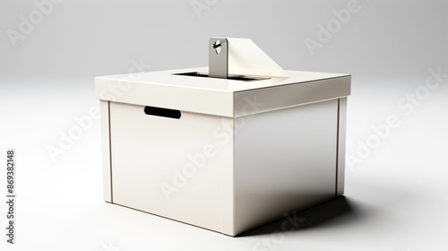 Empty ballot box with ballot in hole on white