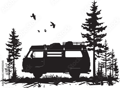 camping van RV vehicle silhouette vector