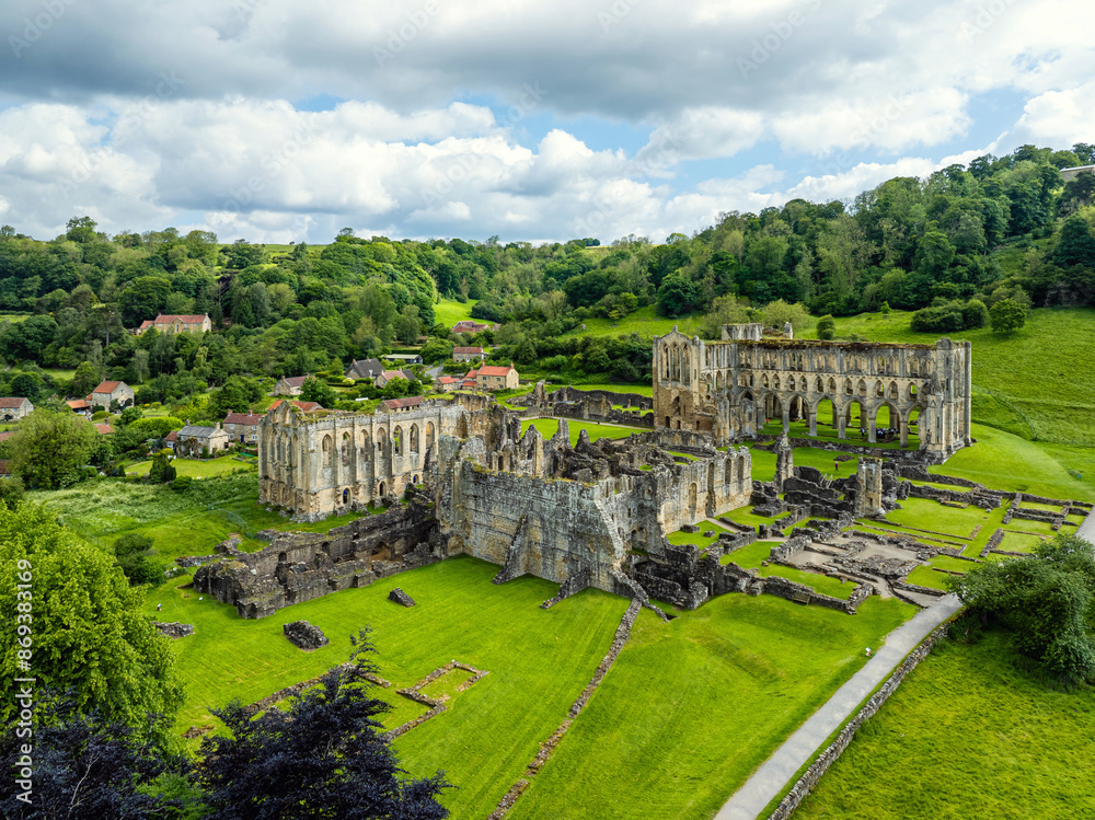 Rievaulx Abbey from a drone, North York Moors National Park, North Yorkshire, England Rievaulx Abbey from a drone, North York Moors National Park, North Yorkshire, England