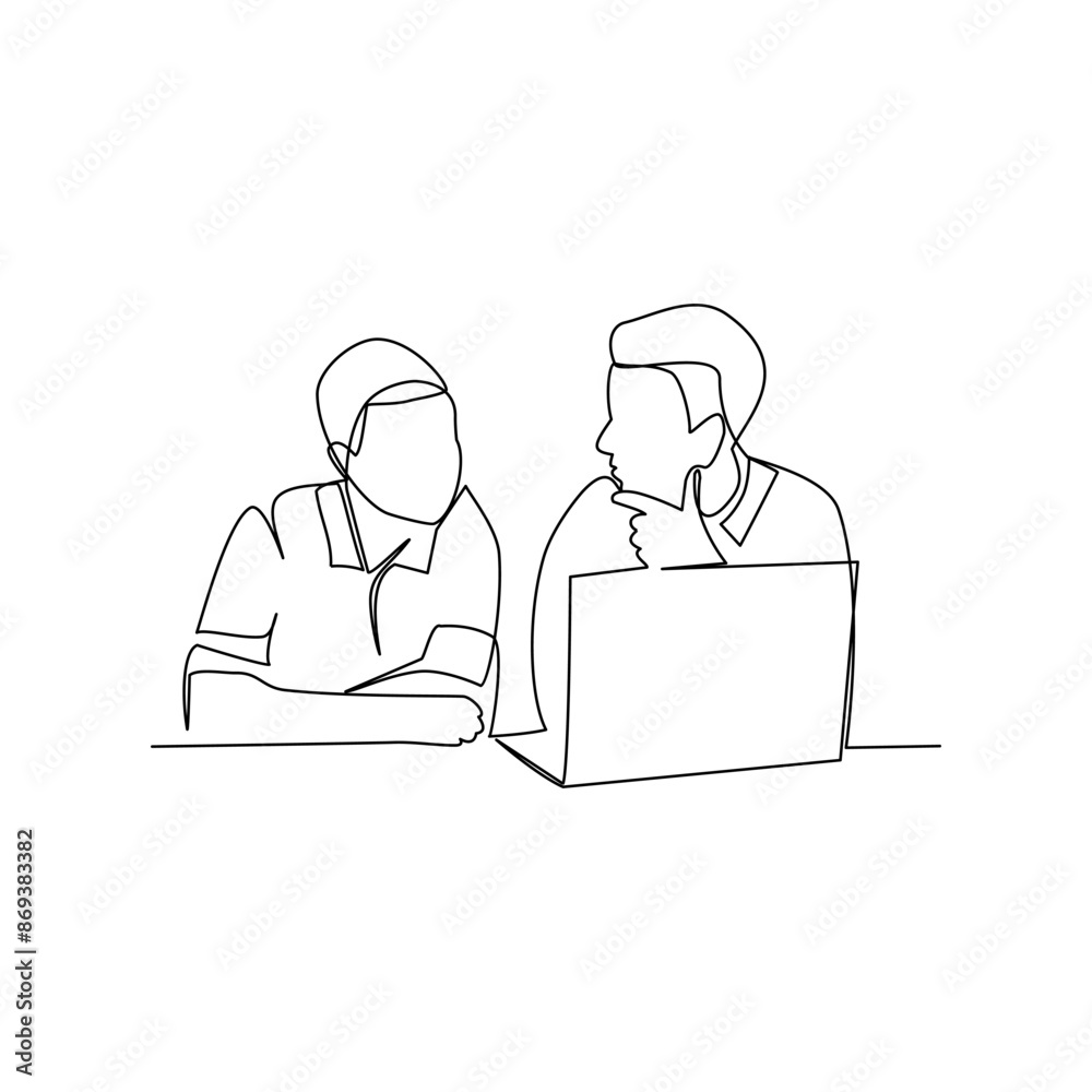 person with laptopcoworkers drawn in line art style person with laptopcoworkers drawn in line art style