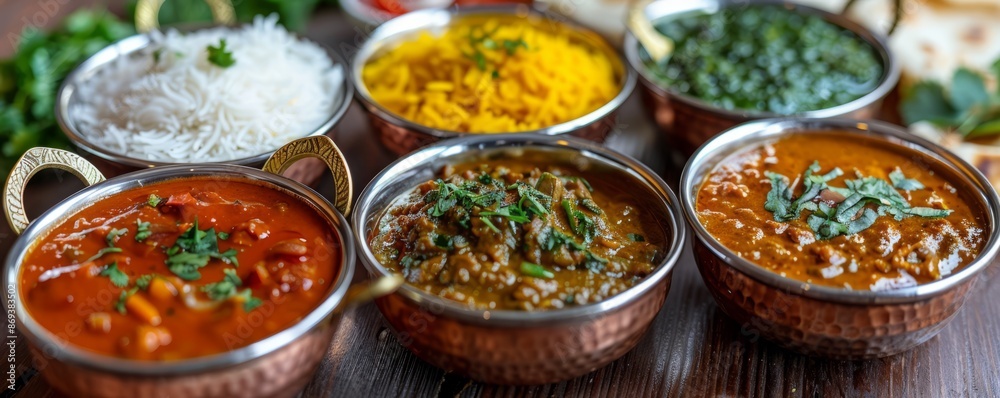 A steaming pot of curry with fluffy rice and vibrant chutneys (realistic) A steaming pot of curry with fluffy rice and vibrant chutneys (realistic)