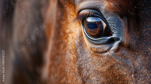 Arabian bay horse's eye reflecting light.