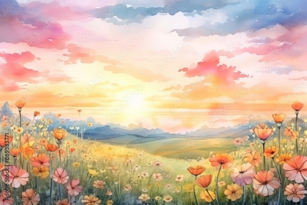 Fototapeta premium Flower fields backgrounds landscape panoramic.