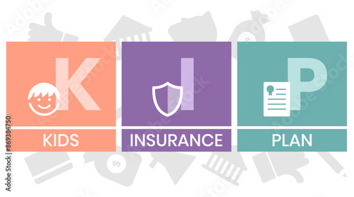 KIP kids insurance plan acronym. business concept background. Vector illustration for website banner, marketing materials, business presentation