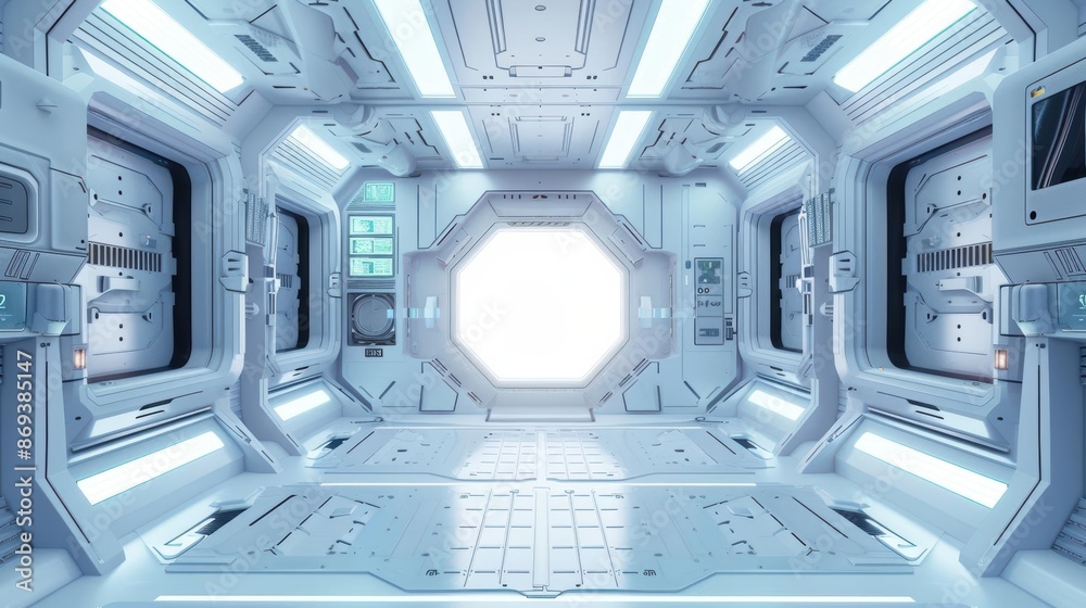 futuristic spaceship interior with advanced technology and a sleek, modern design illuminated by soft lighting hyperdetailed futuristic spaceship interior with advanced technology and a sleek, modern design illuminated by soft lighting hyperdetailed