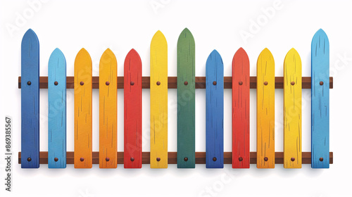 Bright and colorful picket fence segments clipart set on white background