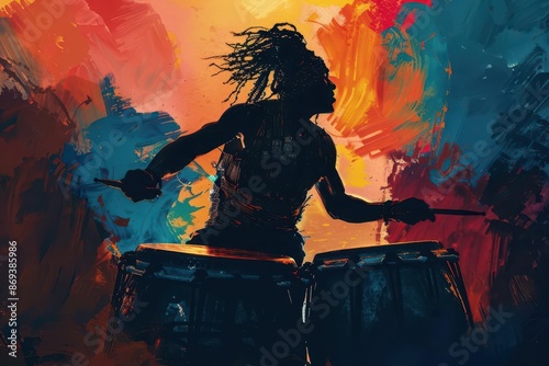 passionate percussionist dramatic silhouette performance digital painting photo