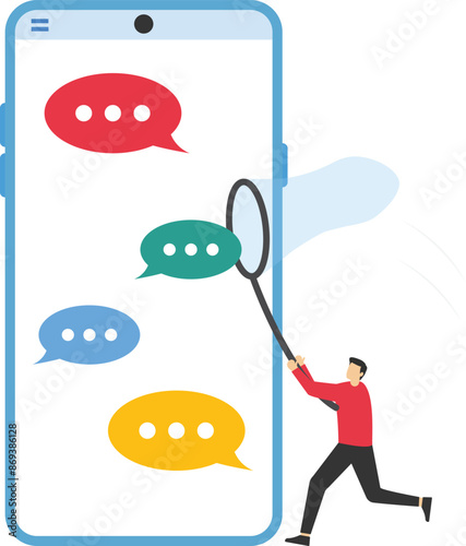 Requirement gathering, catch up meeting summary, client or customer opinion, conversation, effective communication or message and conversation concept, businessman catching dialog speech bubble.

