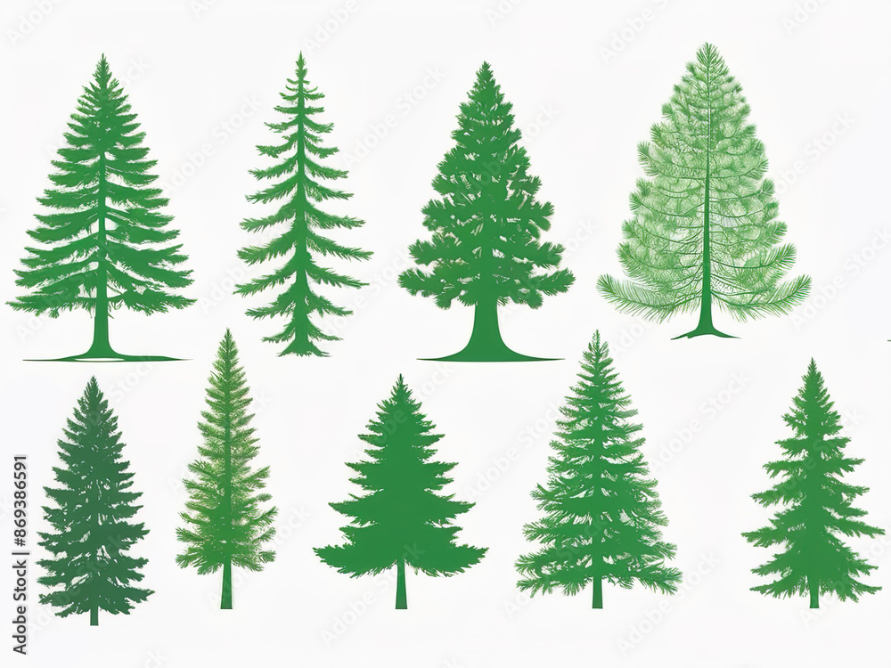 Set of pine trees. Vector illustration Isolated white background Set of pine trees. Vector illustration Isolated white background