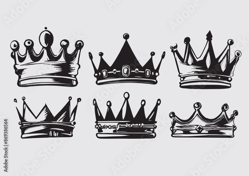"Hand drow style crown black and white"