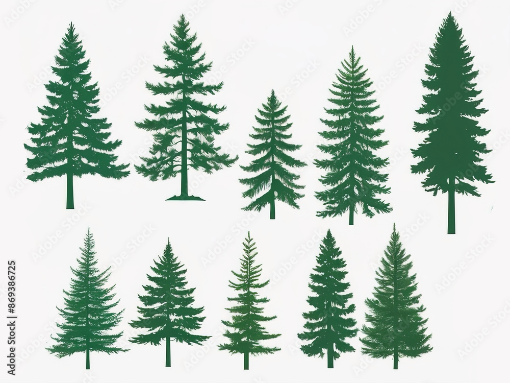 Set of pine trees. Vector illustration on a white background. Set of pine trees. Vector illustration on a white background.