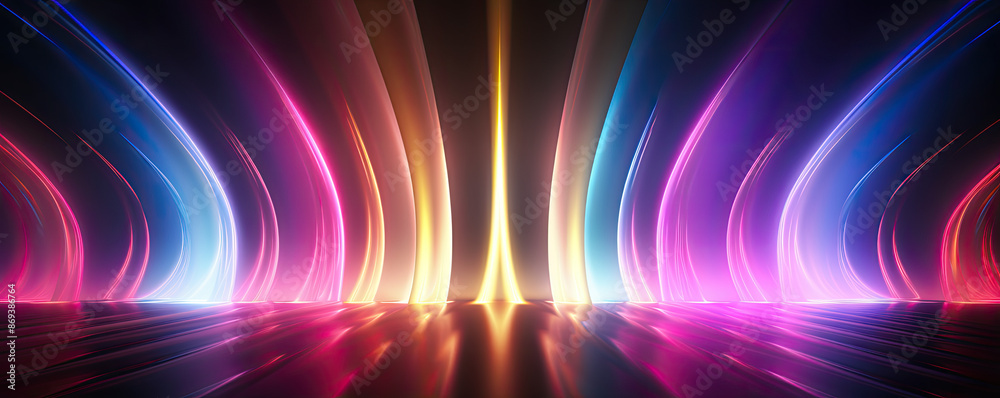 Abstract colorful light curves. Glowing neon waves.