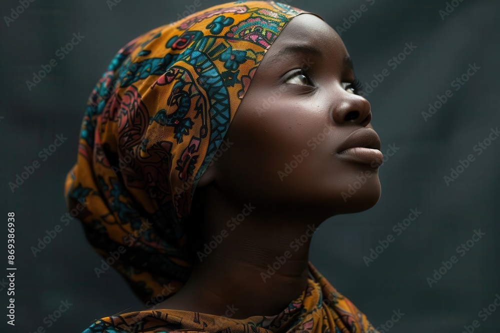 Φωτογραφία powerful portrait of african woman in shawl gazing upward evoking biblical chara