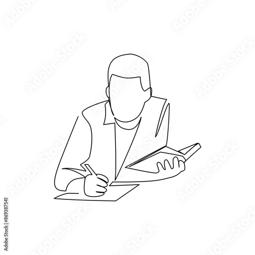Student drawn in line art style