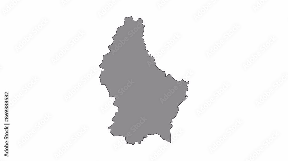 Luxembourg map animation. Black line smoothly transitioning to fill, drawing on white, transparent alpha channel. Luxembourg map animation. Black line smoothly transitioning to fill, drawing on white, transparent alpha channel.