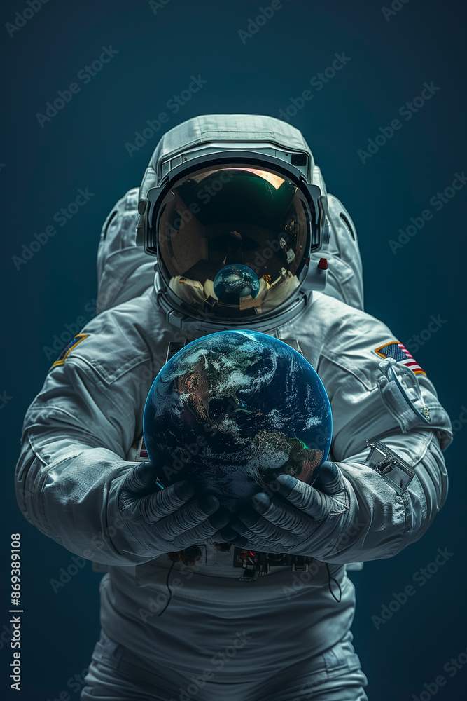A astronaut character isolated holding a big model of the planet, hover flying style, dark background, in a distant planet A astronaut character isolated holding a big model of the planet, hover flying style, dark background, in a distant planet