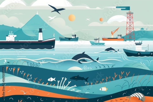 environment challenges  by marine ports, oil spills, habitat degradation,  pollution, ecological footprint of port infrastructure on coastal ecosystems
