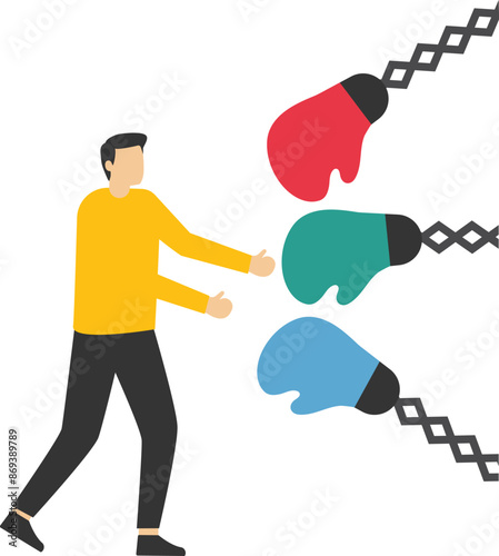 Conflict management, leadership skill to compromise and solving argument problem, negotiation or stop fighting concept, businessman leader stand in the middle to stop conflicted boxing globe fighting.