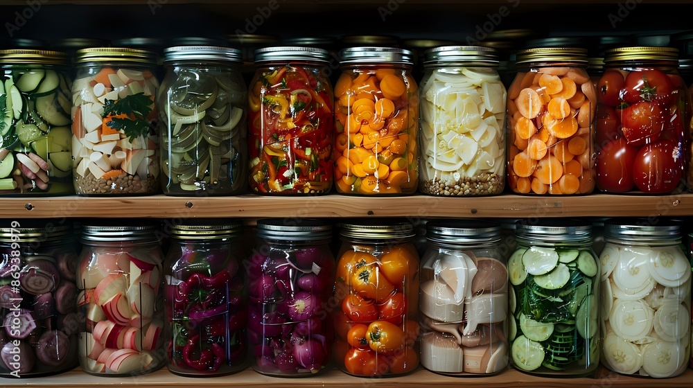 Pickled vegetables in jars, symbolizing preservation and homemade food. Ideal for themes of food, homemade, and healthy eating. Pickled vegetables in jars, symbolizing preservation and homemade food. Ideal for themes of food, homemade, and healthy eating.