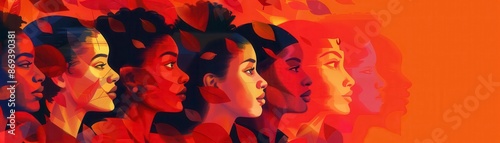 Illustration of diverse group of beautiful black women with natural hair.
