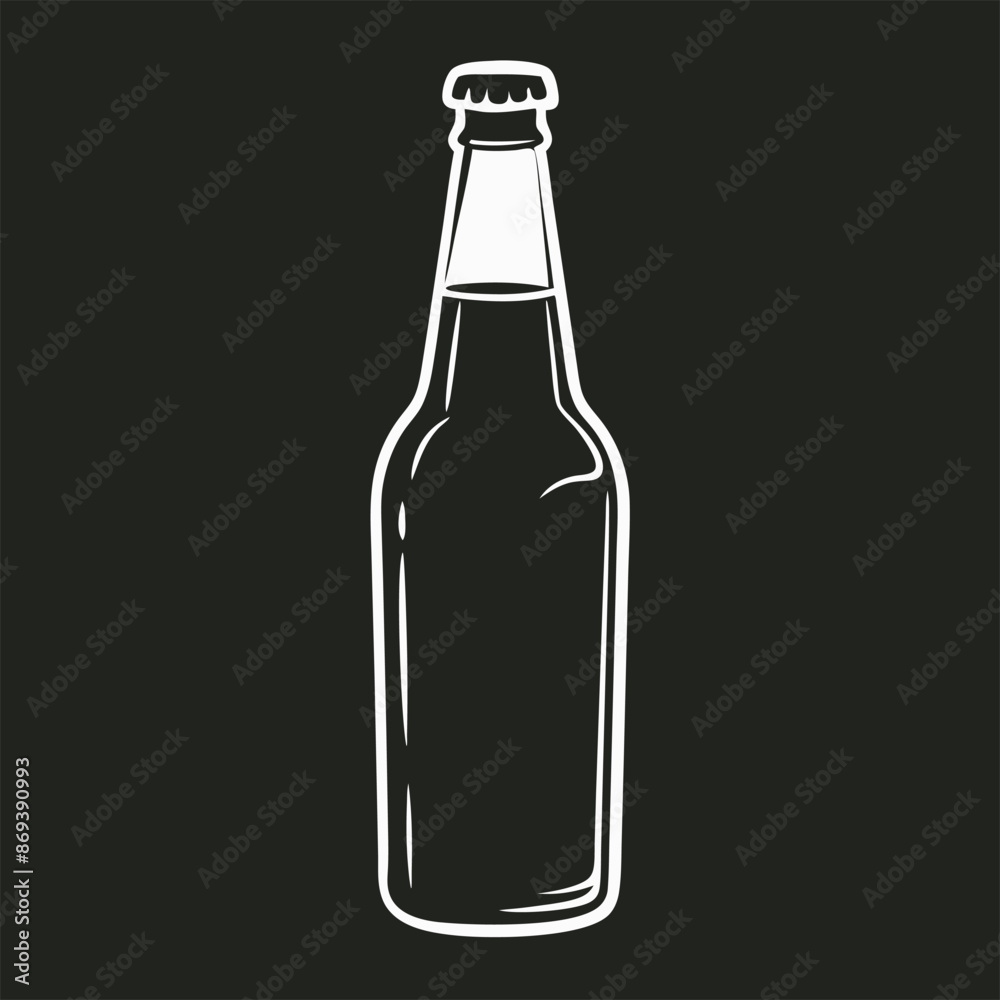 White beer bottle on black background with glassware and alcohol White beer bottle on black background with glassware and alcohol