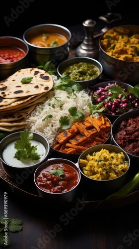 a tray of food including chicken, rice, and vegetables.