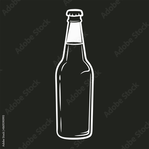 White beer bottle on black background with glassware and alcohol