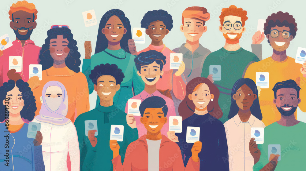 Diverse group of people holding up health insurance cards Diverse group of people holding up health insurance cards