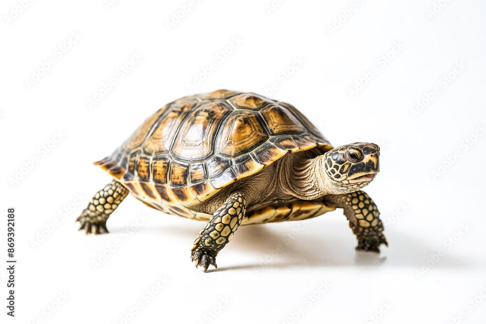 Fototapeta premium Turtle walking on white background