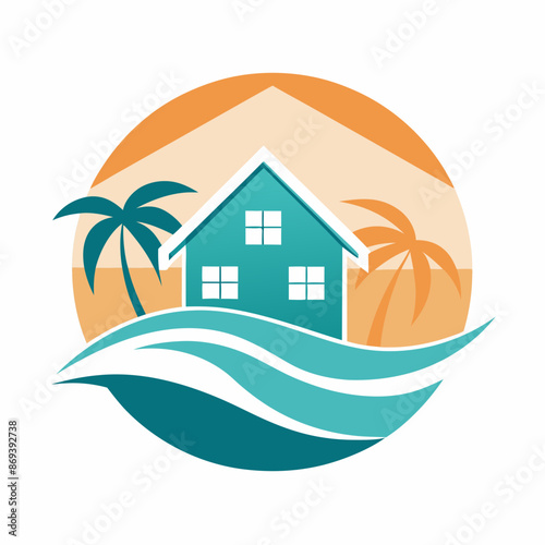 Beachfront paradise vector logo
