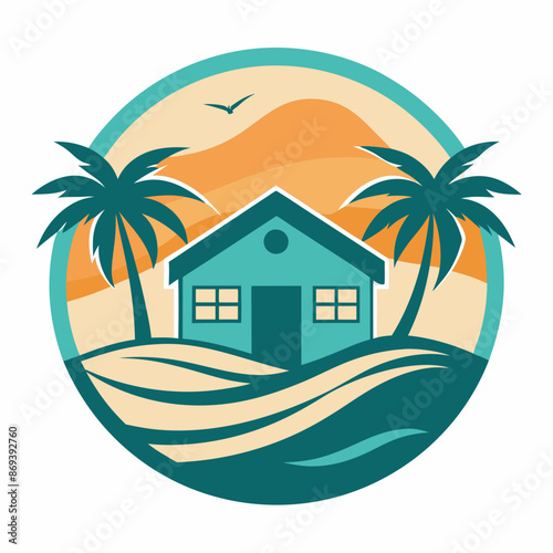Beachfront paradise vector logo