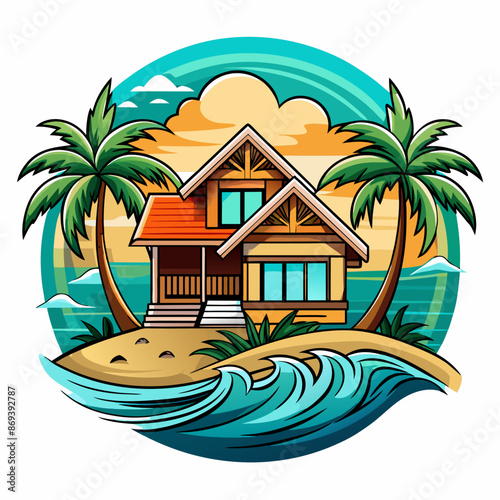 Beachfront paradise vector logo