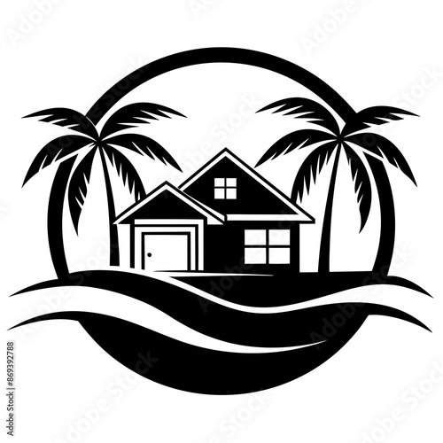 Beachfront paradise vector logo