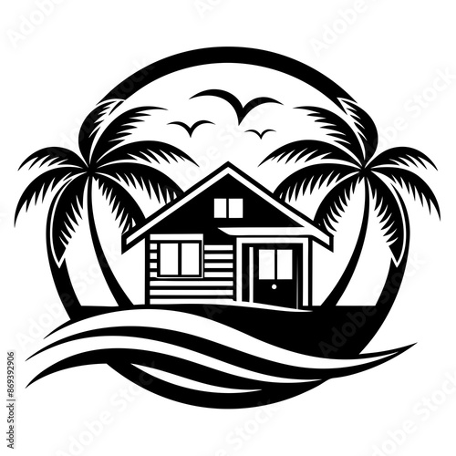 Beachfront paradise vector logo