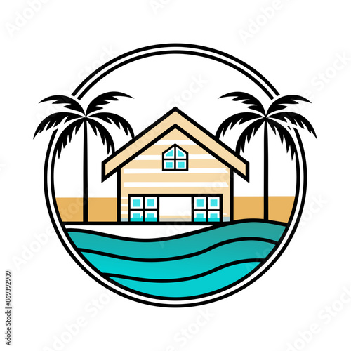 Beachfront paradise vector logo