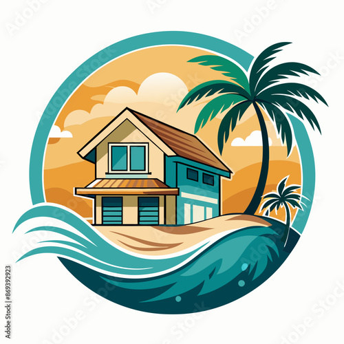 Beachfront paradise vector logo
