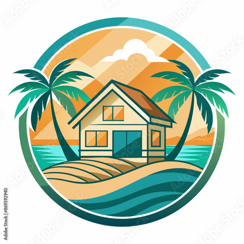 Beachfront paradise vector logo