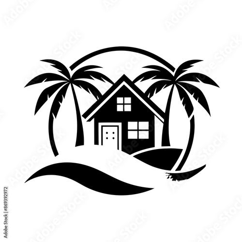 Beachfront paradise vector logo