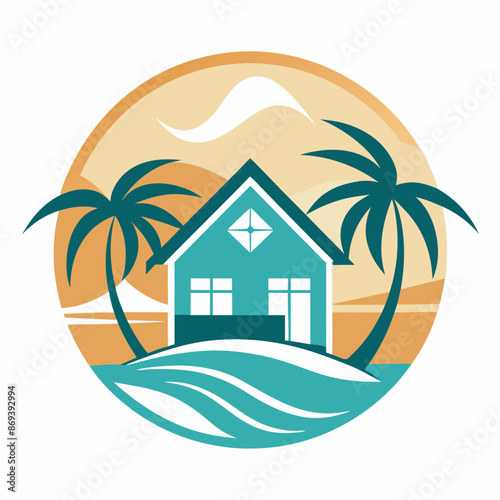Beachfront paradise vector logo