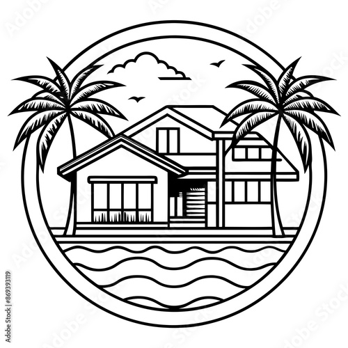 Beachfront paradise vector logo