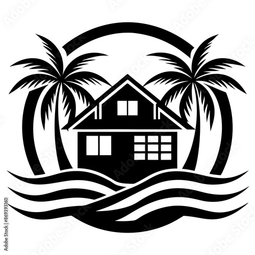 Beachfront paradise vector logo