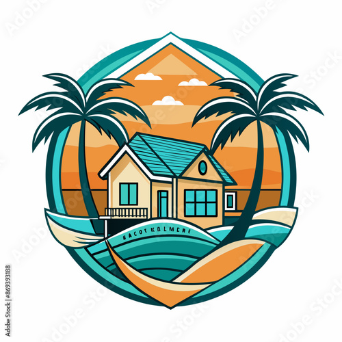 Beachfront paradise vector logo