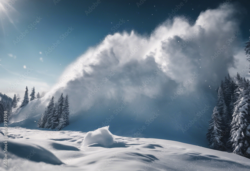 A snow avalanche on the mountain