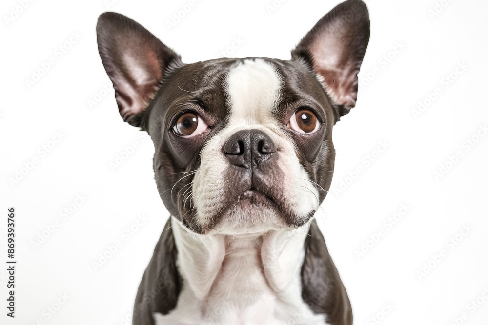 Boston Terrier Puppy Looking Up Closeup Boston Terrier Puppy Looking Up Closeup