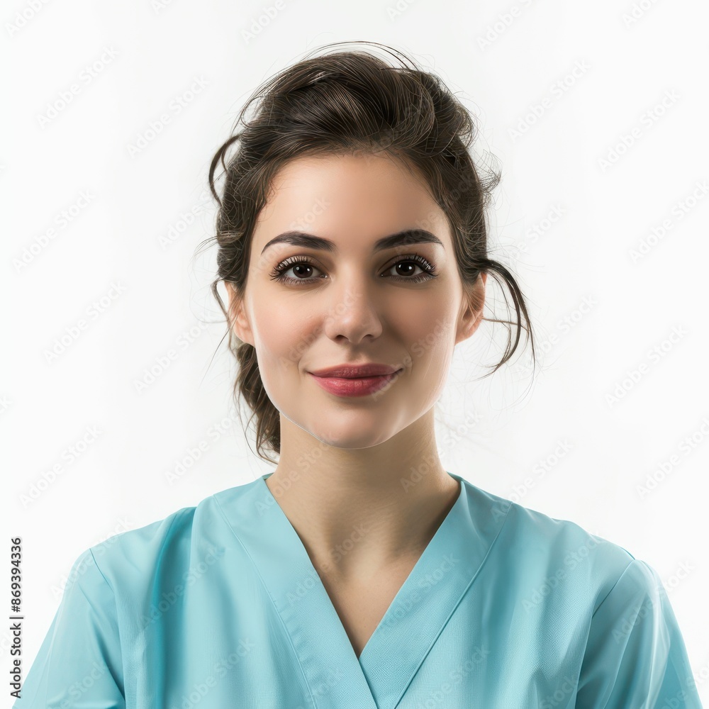 professional smiling Medical assistant standing isolated on white background, looking directly at the camera with an attentive expression professional smiling Medical assistant standing isolated on white background, looking directly at the camera with an attentive expression