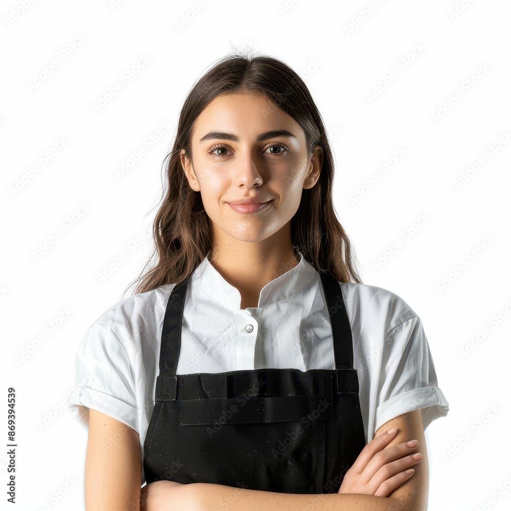 professional smiling Cashier standing isolated on white background, looking directly at the camera with an attentive expression professional smiling Cashier standing isolated on white background, looking directly at the camera with an attentive expression