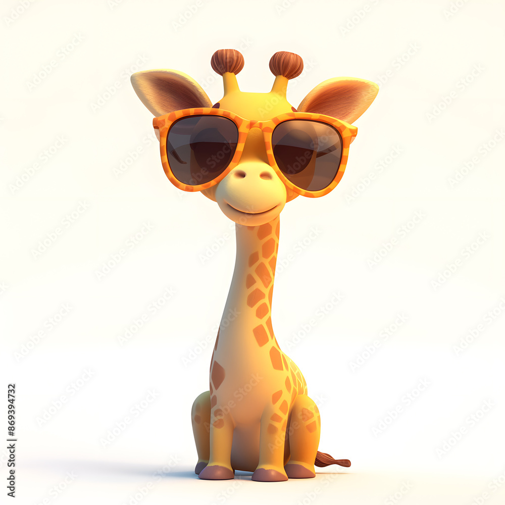 Fototapeta premium Cheerful Cartoon Giraffe in Sunglasses, 3D Character Illustration