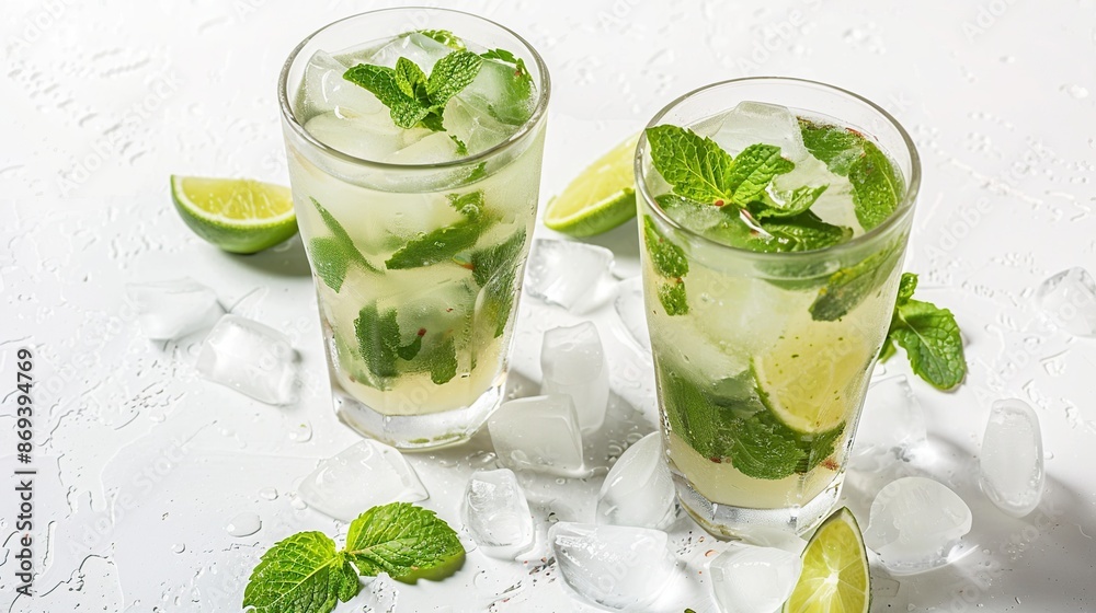 Refreshing Mint & Lime Cocktail with Ice Refreshing Mint & Lime Cocktail with Ice