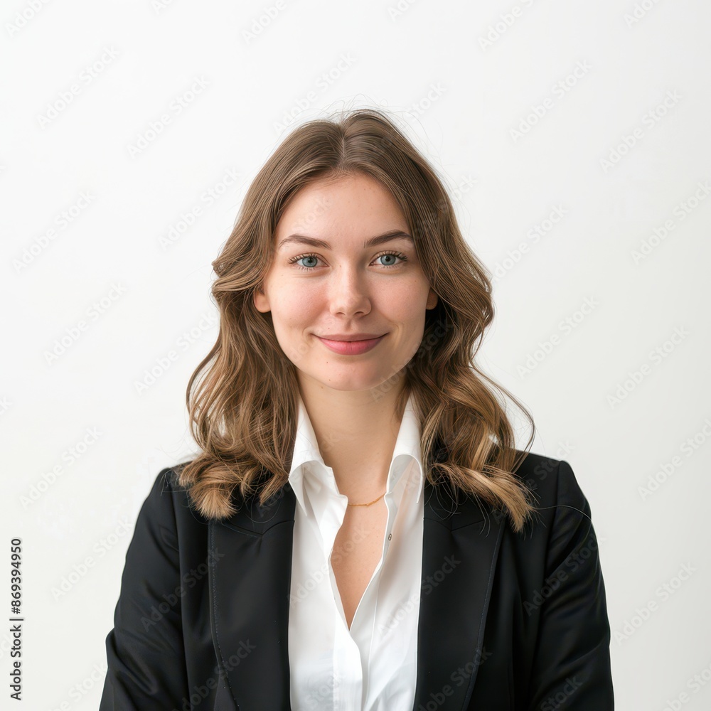 professional smiling office worker standing isolated on white background, looking directly at the camera with an attentive expression professional smiling office worker standing isolated on white background, looking directly at the camera with an attentive expression