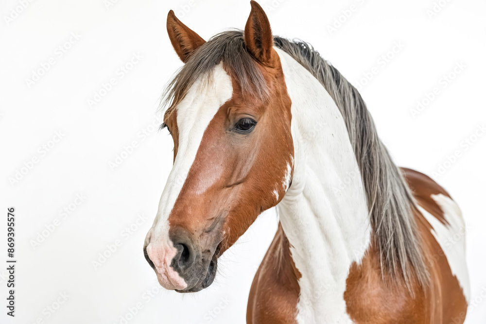 Obraz premium Close-up Portrait of a Bay and White Horse